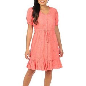 Nanette Lepore Light Flamingo Eyelet Embroidered Drawstring Dress Size 10 NWT